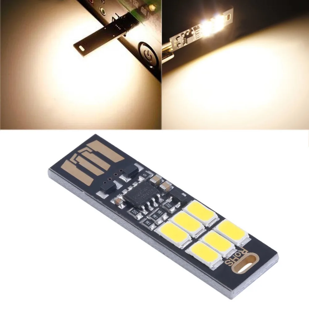 

New 6 LED Keychain Night Light 1W 5V Warm Light Mini Touch Dimmer Pocket Card USB Power Lamp Bulb for Power Bank Computer Laptop