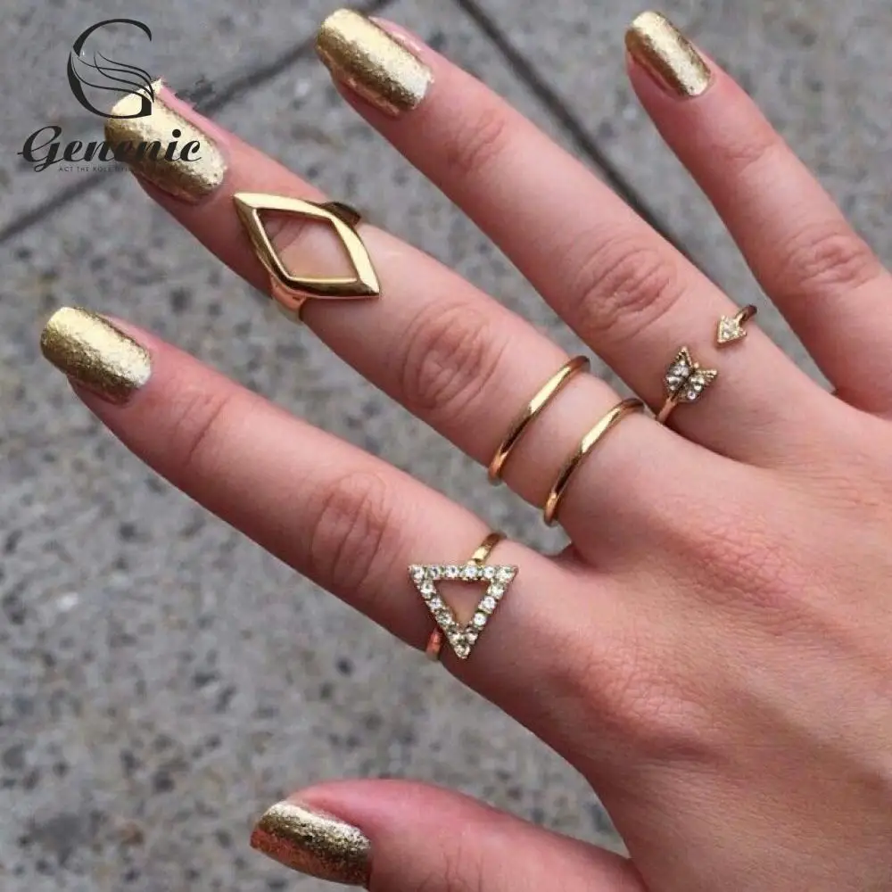 5pcs/set Fashion Women Mini Mid Finger Ring Knuckle Crystal Ring Band