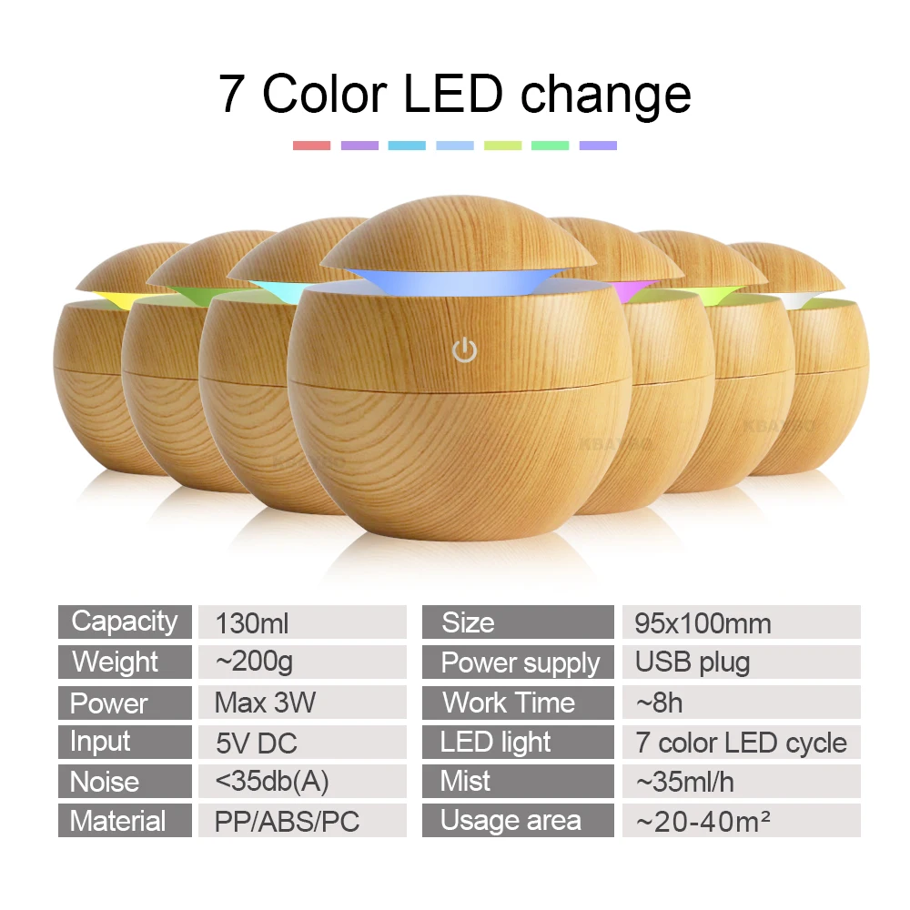  Mini Ultrasonic Air Humidifier USB Aroma Diffuser Wood Grain LED Night Light Electric Essential Oil