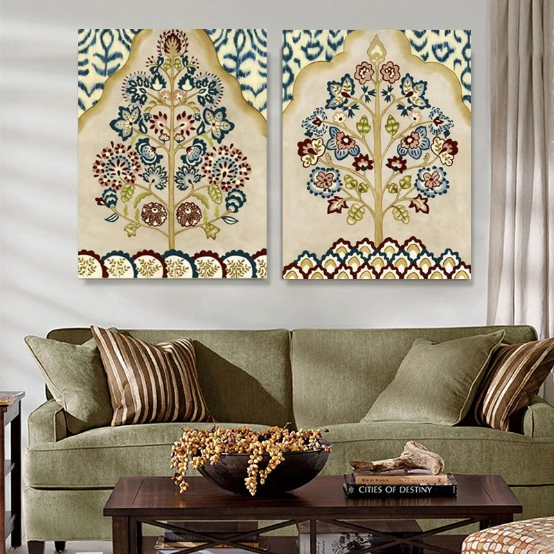 

American Vintage Style Ethnic Pattern Fortune Tree Canvas Painting Living Room Poster Wall Picture Print Scandinavian Decoration