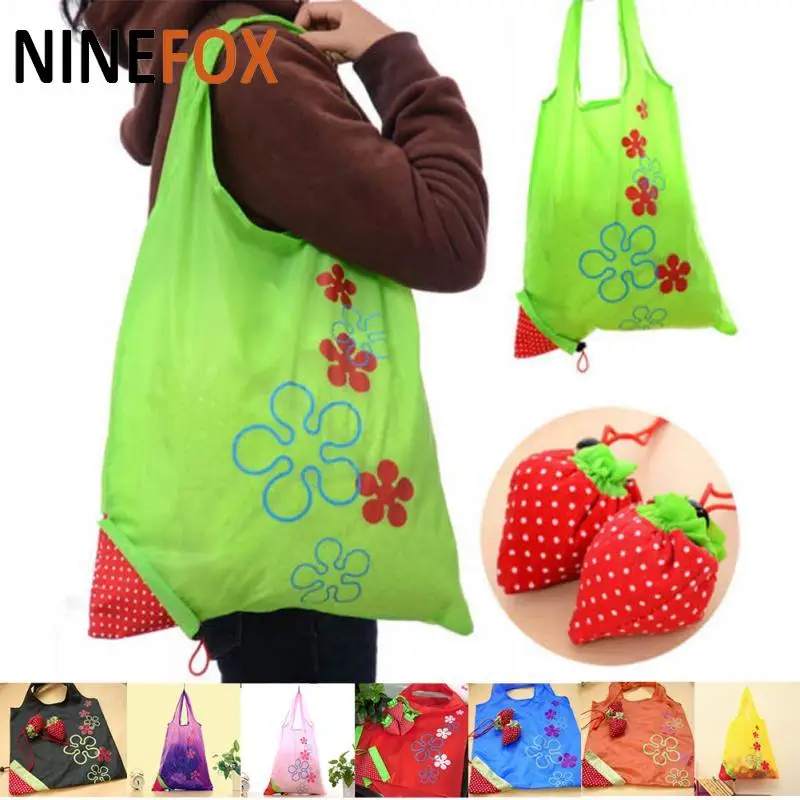 

8 colors New Special Shopping Bags strawberry shape after fold-able Eco shopping storage bag Load-bearing about 20kg