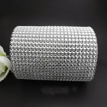 

Free shippment 3mm 10yards/lot 24rows silver color diamond meh wrap roll rhinestone crystal ribbon trim wedding party decorative