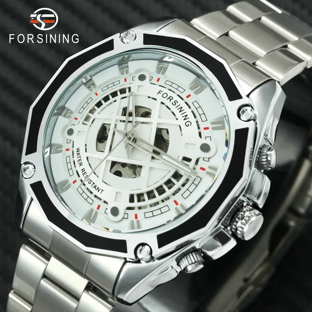 

FORSINING 2018 Fashion Skeleton Watch Men 3D Dial Auto Mechanical Watches Top Brand Luxury Stainless Steel Waterproof Wristwatch