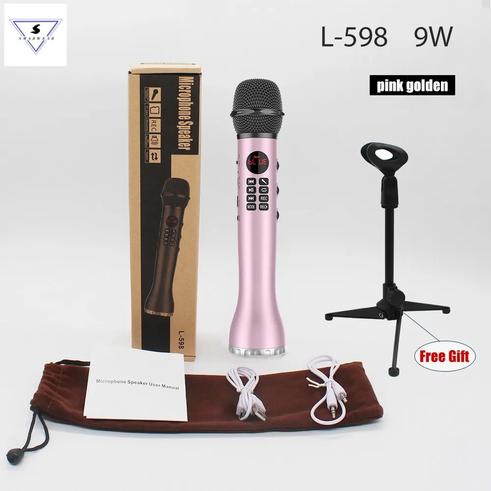 9 Вт беспроводной Динамический микрофон L598 Bluetooth ручной караоке микрофон динамик с подставкой Поющая запись для Andriod IOS Телефон - Цвет: Rose stand