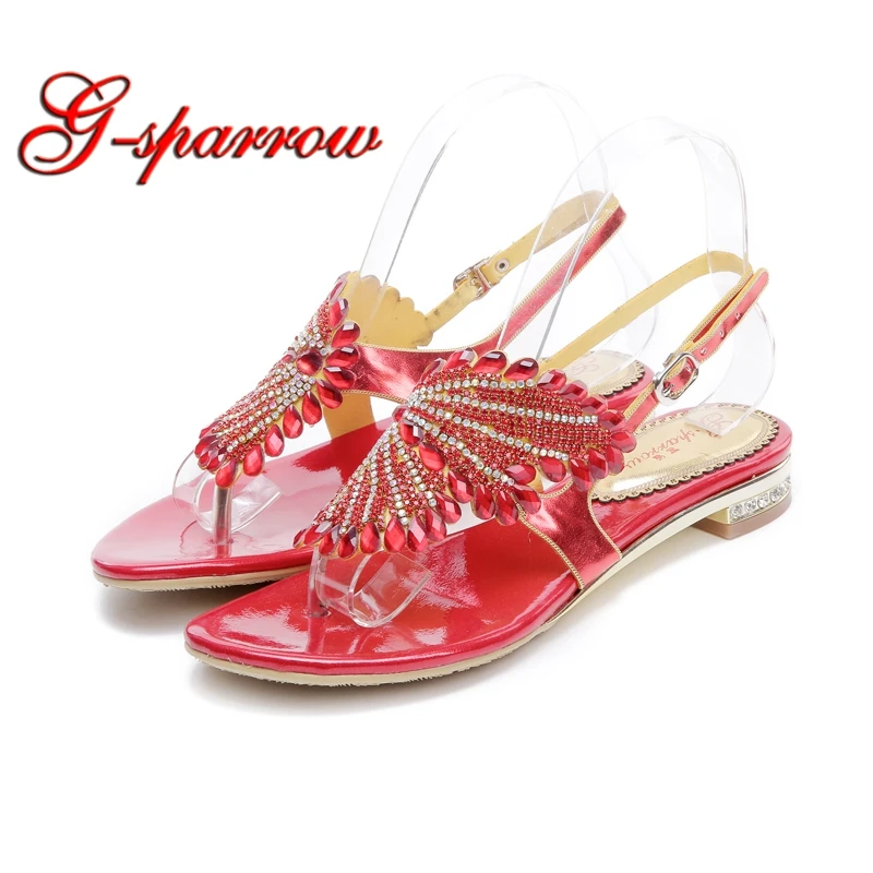 red rhinestone flip flops