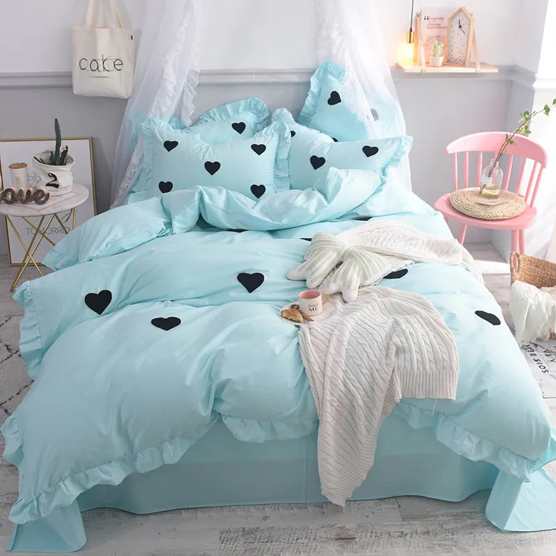 buy 4Pcs heart pattern embroidery Princess style luxury bedding sets queen king size duvet cover set set pillowcases