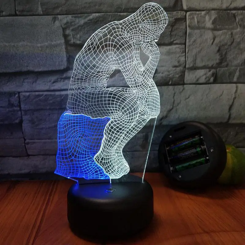 

Thinker Man 3d Visual Night Light Creative Lovely 7 color change 3D Lamp Bedside decorative lamp for children's bedroom