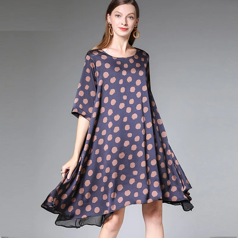 2019 Summer women elegant satin silk chiffon dress Plus Size loose fit ...