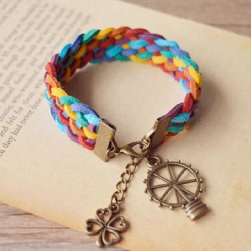 

Fashion Personality Popular Lucky Rainbow Ferris Wheel Braided Honey Badge Handmade Female Gift Bracelets BR013