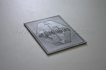 

Customized embossed printed PU Leather Label badge patch for Garment Shoes Jeans, PU brand leather label with stitching