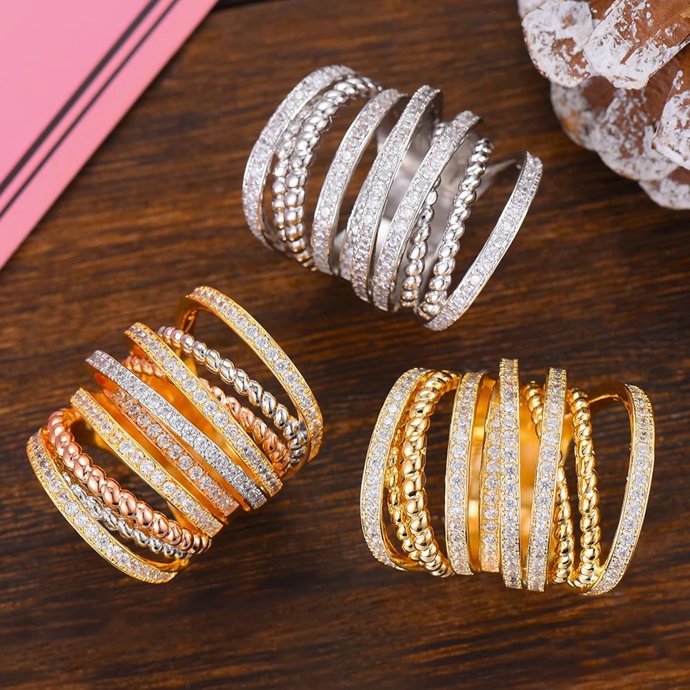 

SISCATHY Luxury Wide Bridal Wedding Engagement Fingers Rings For Women Fashion Jewelry Trendy Cubic Zirconi Wide Gorgeous Rings