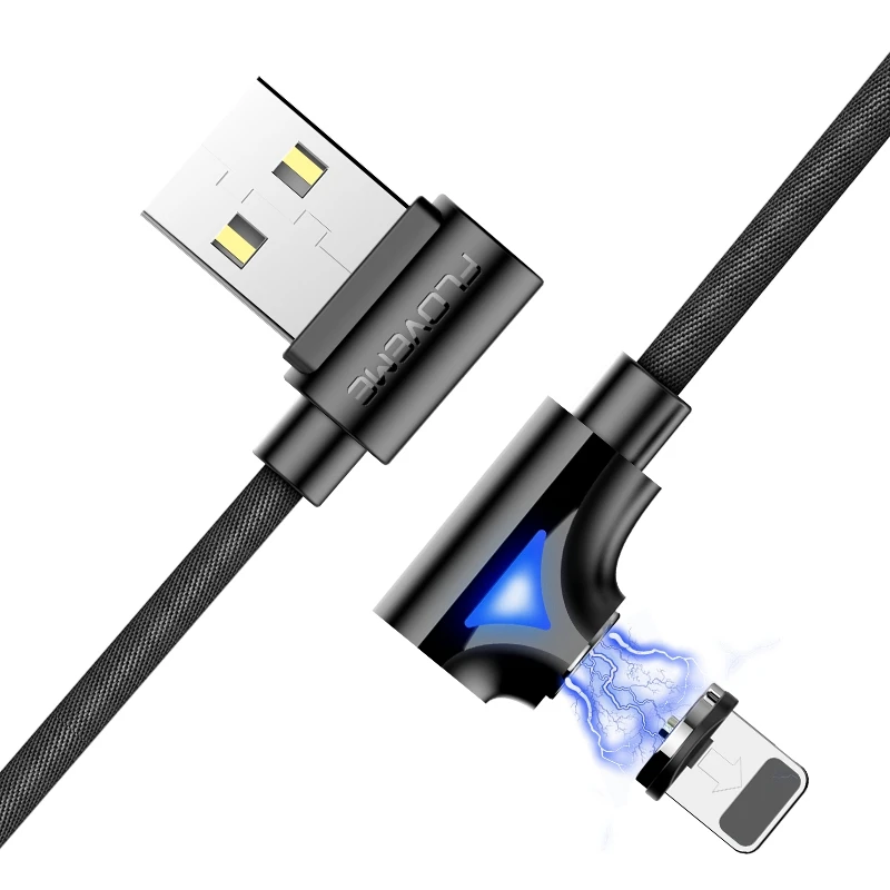 FLOVEME 90 градусов Магнитный кабель Micro usb Тип C быстрой зарядки Microusb Тип-C магнит Зарядное устройство для iPhone XS MAX 7 xiaomi usb-c магнитный кабель floveme микро usb магнит - Цвет: Black