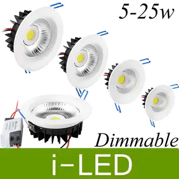 

Dimmable 5W 7w 9w 12W 15W 20w 25w Led Cob Downlight Dimmable Led Recessed Ceiling Light Lamp AC90-260V Warm Cold White + Driver