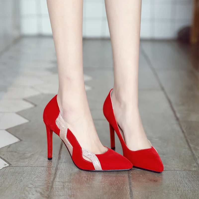 ANNYMOLI/женские Вечерние туфли на высоком каблуке пикантные туфли с острым носком на высоком каблуке туфли-лодочки на шпильках черные, красные, большие размеры 33-43