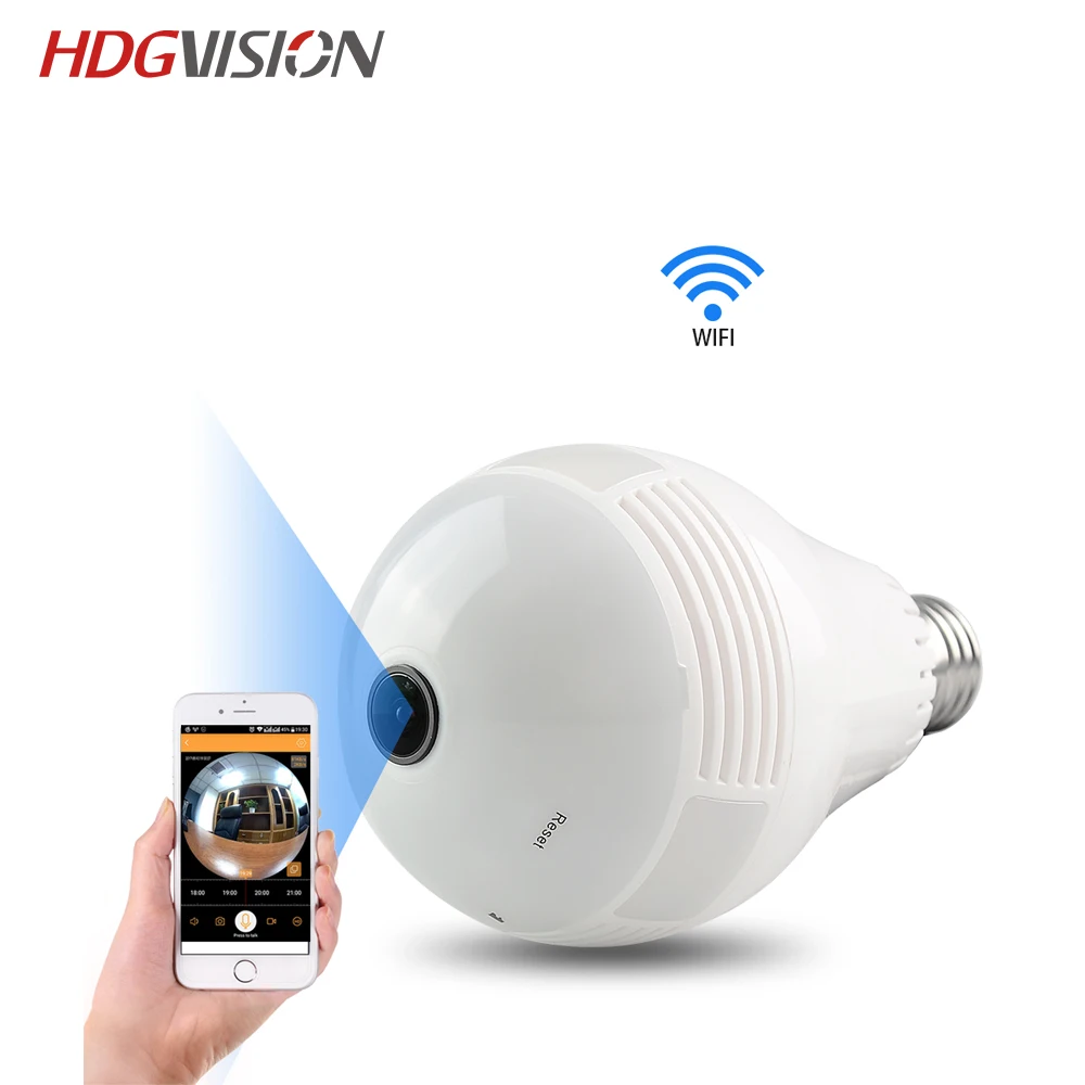 

HDGVISION Panoramic IP 3D VR Camera WIFI Bulb Light FishEye Surveillance 960P 1.3MP Home Security WiFi Camera