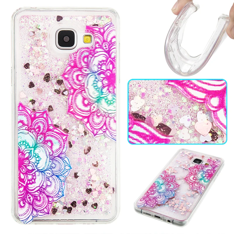 

Floral Glitter Liquid Sand Quicksand Soft TPU Silicone Phone Cover Shell for Samsung Galaxy A3 A5 2016 A310 A510 2017 A520 Case