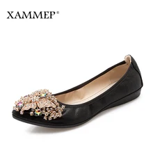 Xammep/женские балетки на плоской подошве; сезон весна-осень; Брендовая женская обувь; женские кроссовки; женская повседневная обувь с острым носком и кристаллами; большие размеры