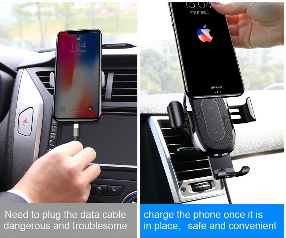 Baseus 10 Вт Беспроводное зарядное устройство Автомобильный держатель для iPhone X 8 samsung Note8 S8 QI Беспроводное зарядное устройство автомобильное крепление держатель для телефона Подставка