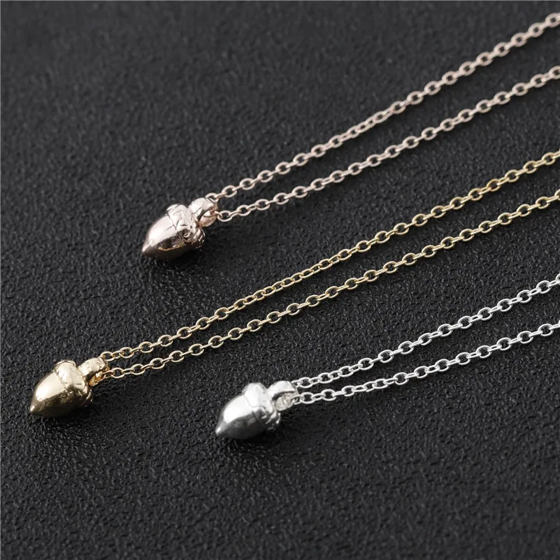 Ice Age Oak Acorn Pine Cone Necklace Minimal Cartoon Cute Small Solid Squirrel Nut Fruit Pinecone Water Drop Necklaces for Women