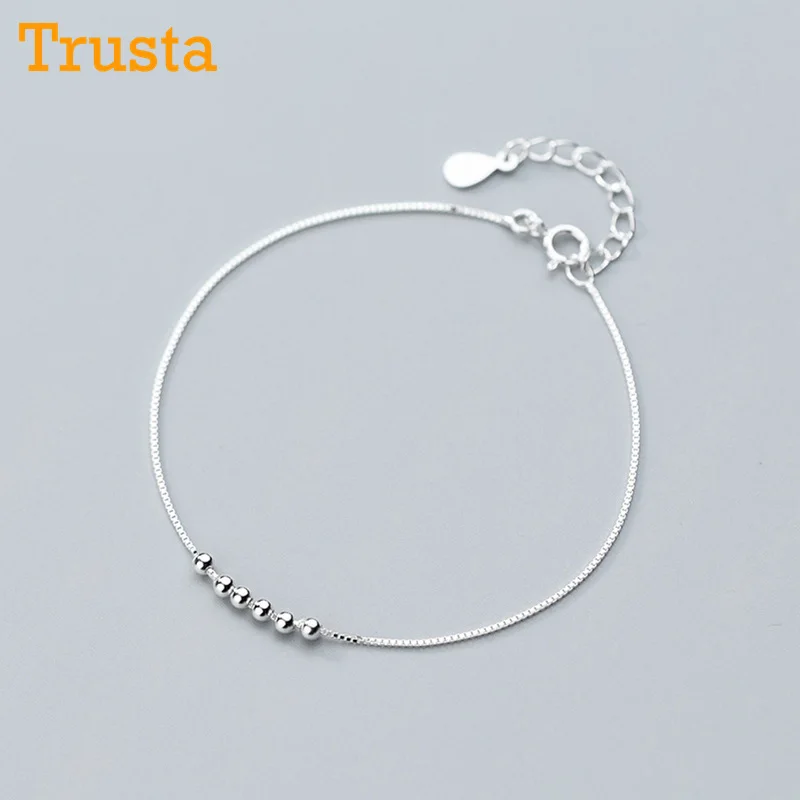 Trusta 2018 100% 925 Solid Real Sterling Silver Jewelry Round Bead Bracelet 17cm For Teen Girls Lady Women Fine Jewelry DS1091