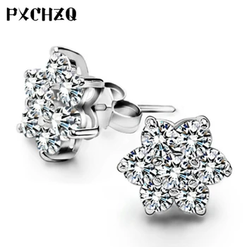 

2018 new star snowflake earrings ladies fashion silver color jewelry hexagonal crystal earrings beautiful temperament