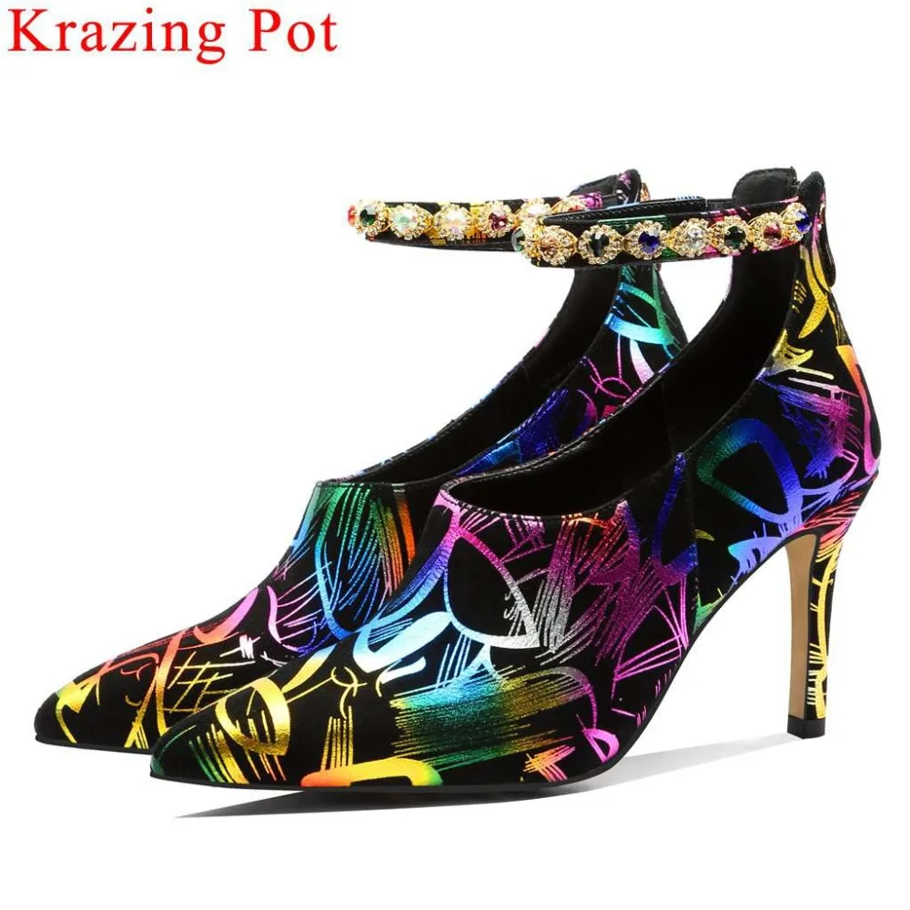 

Limited customization high quality kid suede colorful crystals decoration zipper stiletto 8.5cm heels spring ankle boots L32
