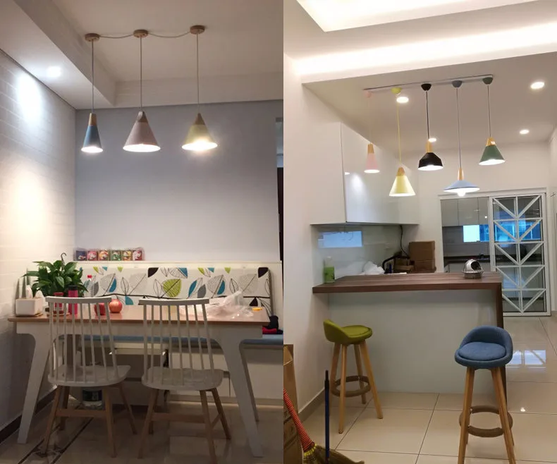 Современный светодиодный подвесной светильник в скандинавском стиле из дерева, для кафе, ресторана, спальни, кухни, разноцветное украшение для дома, алюминиевый светильник