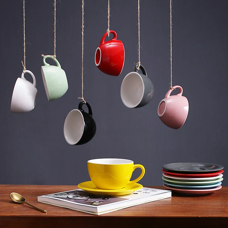 ماكارونس الأوروبية Coffeeware القهوة كأس مجموعة رشاقته المهنية واسعة الفم تنقش سحب أكواب اتيه القدح المنزل المطبخ الإفطار