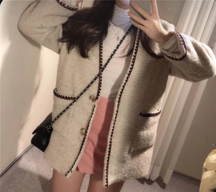 

Small fragrant wind tweed coat design feeling female minority spring and autumn high cold fan all-match very fairy short money j