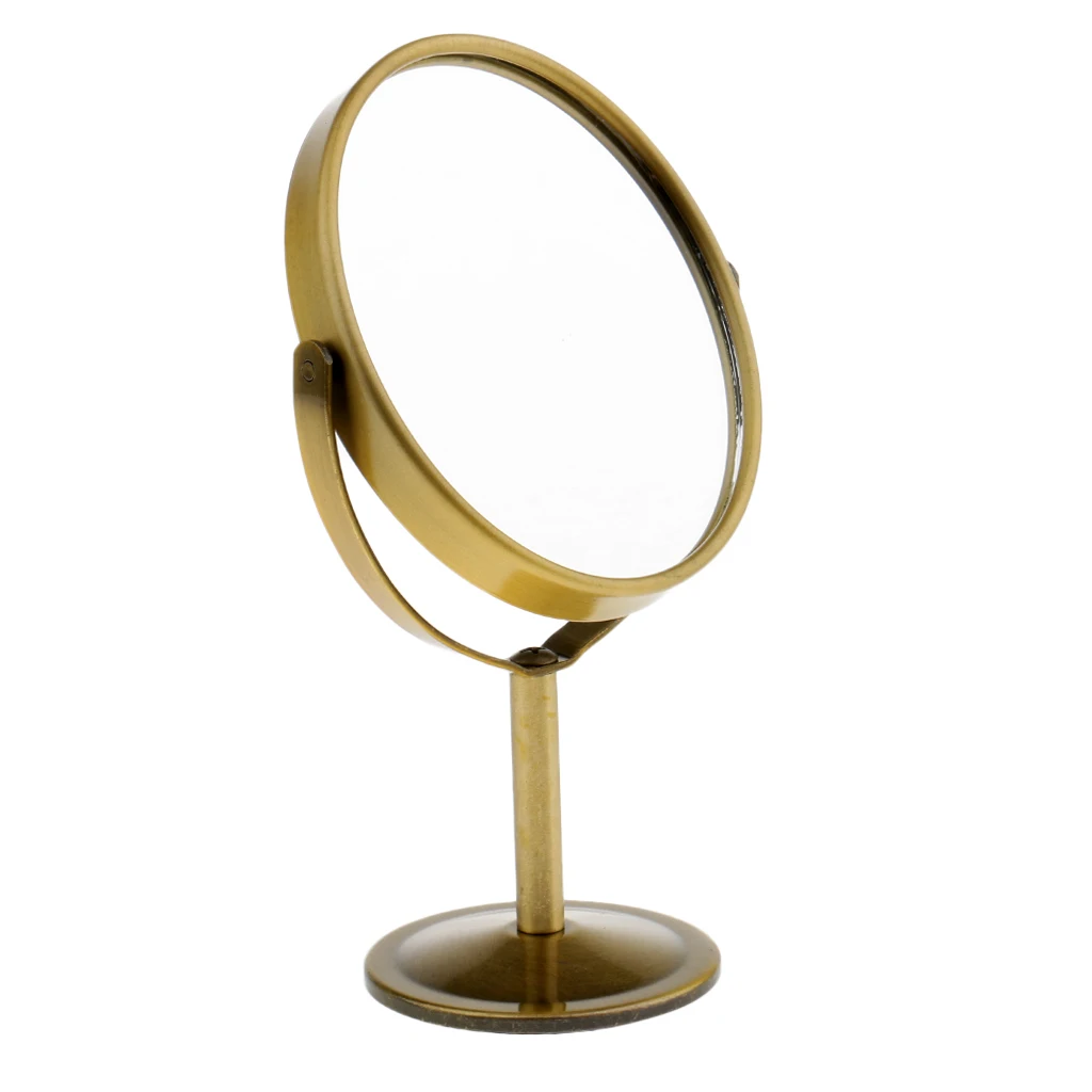 16 см Мини Двойное боковое зеркало нормальное увеличительное овальное зеркало с металлической подставкой Настольный декоративный вращающийся макияж зеркала - Цвет: Bronze