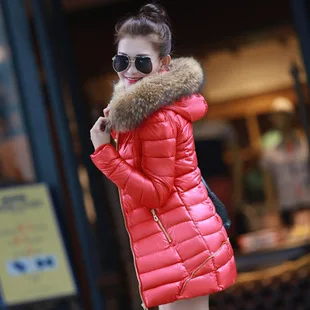 

2016 Fashion New Hooded Cotton Padded Coat Female Girls Medium-Long Women Slim Fur Collar Winter Warm Jacket Clothes WY146
