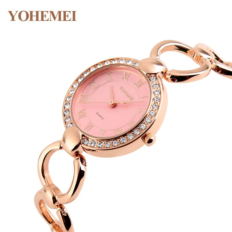 

YOHEMEI 2017 Simple Ultra-thin Quartz-watch Luxury Brand Emulational Diamond Alloy Bracelet Wristwatch Gold Pink reloj mujer