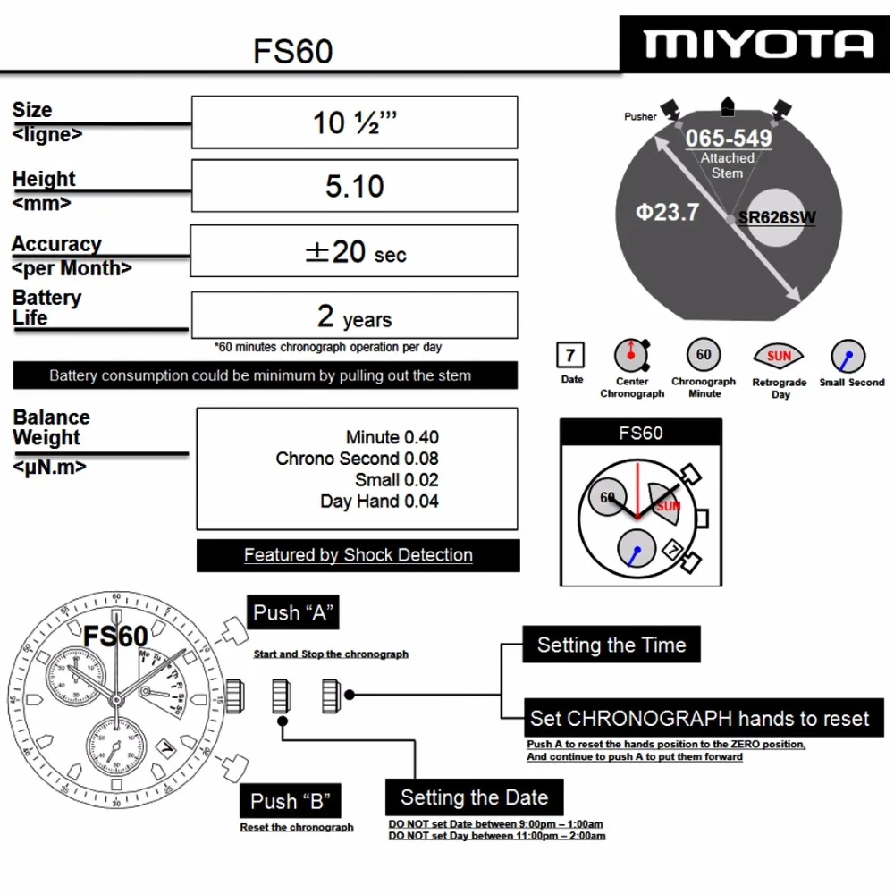 MIYOTA FS60 OOA 3 глаза. Хронограф с наклоном заколкой для кварцевые часы