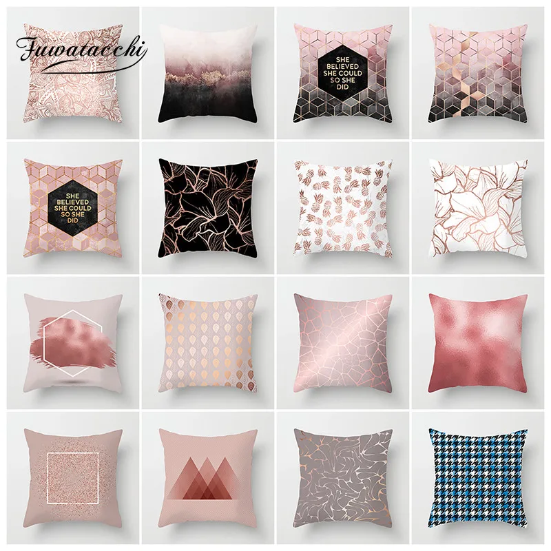 

Fuwatacchi Nordic Style Cushion Cover Pink Striped Diamond Pillow Cover for Sofa Home Geometric Decorative Pillows 45*45cm