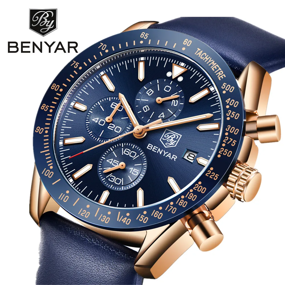 

BENYAR 2019 Men Watch Top Brand Luxury Business Quartz Waterproof Leather Watch Relogio Masculino erkek spor saatler BY-5140
