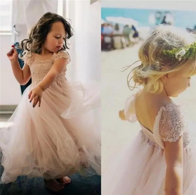 Nieuwe Wit Ivoor Kant Baby Meisjes Verjaardag Enkellange Lace Parels Korte Mouw 2018 Aangepaste Bloem Meisjes Jurken Nieuwe Wit Ivoor Kant Baby Meisjes Verjaardag Enkellange Lace Parels Korte Mouw 2018 Aangepaste Bloem Meisjes Jurken