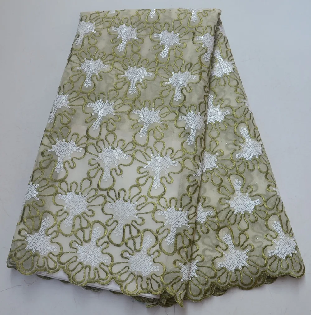

High Quality African Organza Lace Fabrics Embroidered African Lace Fabrics With Sequins For Wedding/Party Dress 5Yards