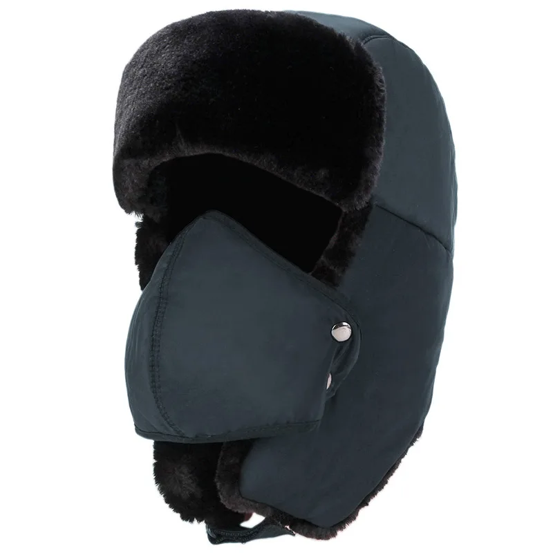 Зимние шапки-бомберы, шапка пилота, меховая шапка-ушанка, теплая шапка, Спортивная маска для лица для мужчин и женщин, велосипедный шлем, шапочки в масках - Цвет: Dark blue