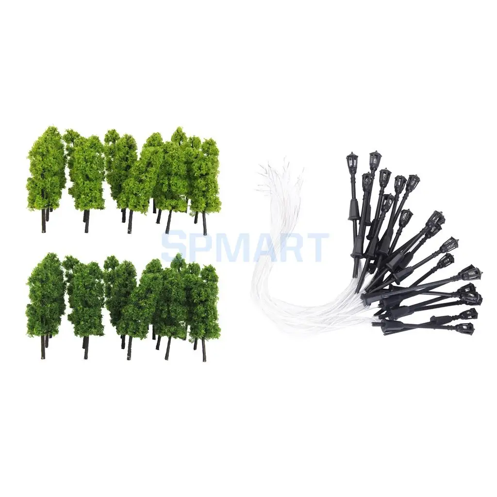 40pcs Garden Lamp Lights Model Pagoda Trees Street Diorama Scenery N Z Scale