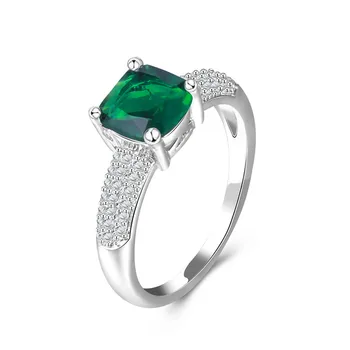 

100% 925 Sterling Silver Fine Jewelry Wedding Rings for Women Classic Design Green Stone Square Ring Bride Engagement Bague R534