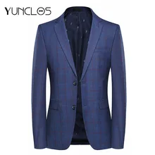 YUNCLOS, Мужской приталенный пиджак, деловой блейзер для мужчин, клетчатый принт, 2 пуговицы, джентльмен, верхняя одежда, пиджак