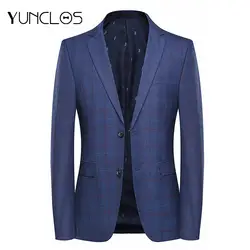 YUNCLOS 2019 для мужчин Slim fit костюм Блейзер Формальные пиджак в деловом стиле для плед печати 2 пуговицы Мужская Верхняя одежда Куртка