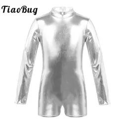 TiaoBug/детская одежда для девочек с длинными рукавами, блестящая металлическая молния сзади, спортивный костюм, Детские Балетные