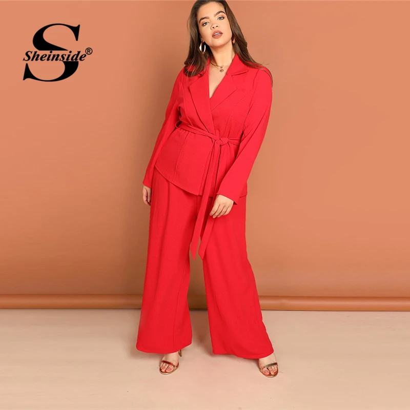 Sheinside زائد حجم حقق طوق سترة و فستان أطفال مع سروال داخلي مكتب السيدات أنيقة الفيروز مزدوجة الصدر سترة 2 قطعة مجموعة