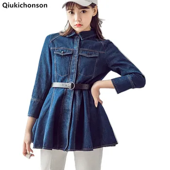 

Jeans Trench Coat For Women Single Breasted Slim Fit Long Spring Coat Tunic Casaco Feminino Abrigos Mujer Outerwear Denim Trench