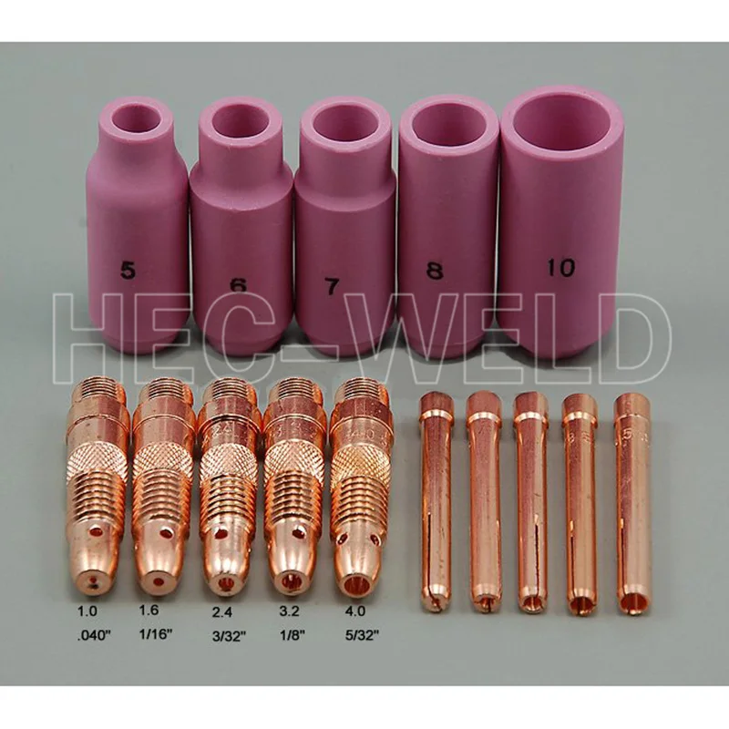 

TIG Consumables Accessories KIT Alumina Nozzle Cups Collets Bodies FIT TIG Welding Consumables PTA SR DB WP 17 18 26 15PK