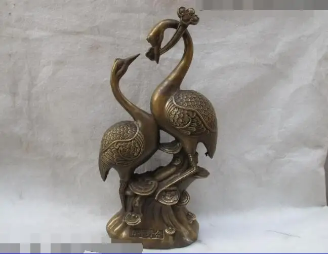 

S06876 China classical Bronze Copper Two red -crowned crane hold in mouth Ru Yi Statue discount 30% (C0324)