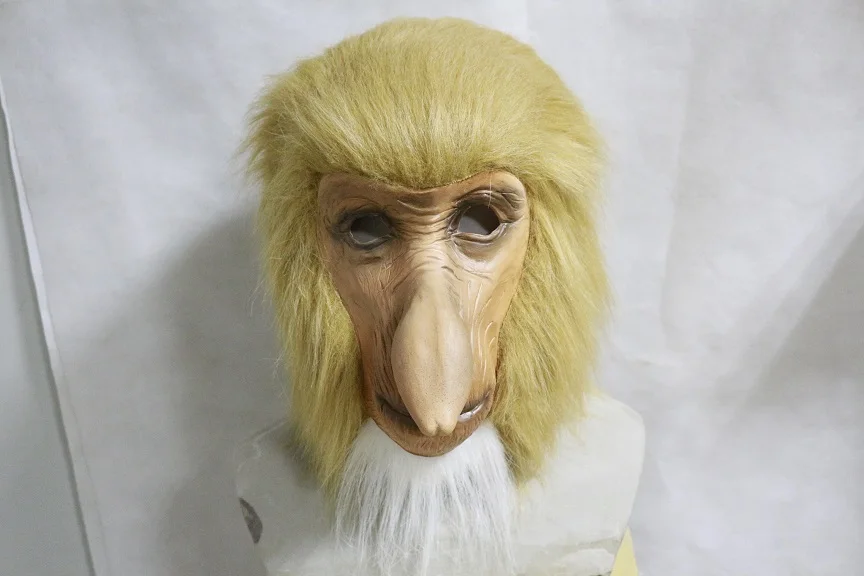 Латекс Полный голова животных Proboscis обезьяна Необычные наряды карнавал реквизит вечерние маска коричневый