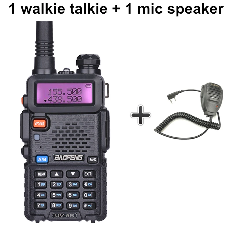Baofeng UV-5R профессиональная рация 5 Вт UHF VHF портативная UV5R двухсторонняя радиостанция UV 5R охотничий CB трансивер радиоприемник - Цвет: Add a mic speaker