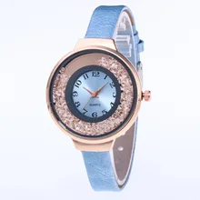 Casual Fashion Woman Leather Band Clock Quicksand Crystal Lady Quartz Watches Dress Luxury Rhinestone Bracelet Women Wrist Watch